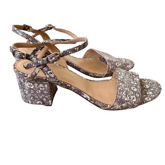 J. Crew Lizard Snake Print Leather Block Heel Strappy Sandal size 8.5 Gray Cream - Picture 6 of 11